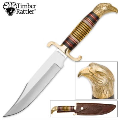 Timber Rattler "Wind Sultan" Golden Eagle Head Fixed Blade Knife with Leather Sh - Image 1 of 2