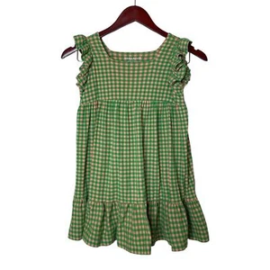 Misha & Puff green orange check orange ruffle sleeveless dress sz 6 - Picture 1 of 6