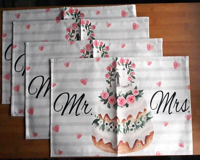 Mr. & Mrs. Wedding Anniversary Placemats 12"x18" Set of 4, Table Decor NEW - Image 1 of 2