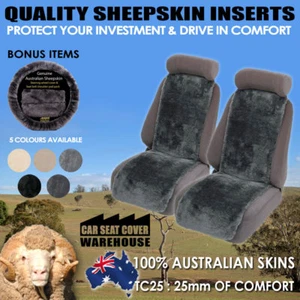 Sheepskin Inserts Car Seat Covers Inserts 25mm Thick Pair 5 Colours Airbag Safe! - Picture 1 of 6