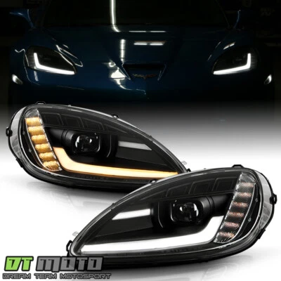 2005-2013 Chevy Corvette C6 Black LED Sequential SwitchBack Projector Headlights - Image 1 of 4