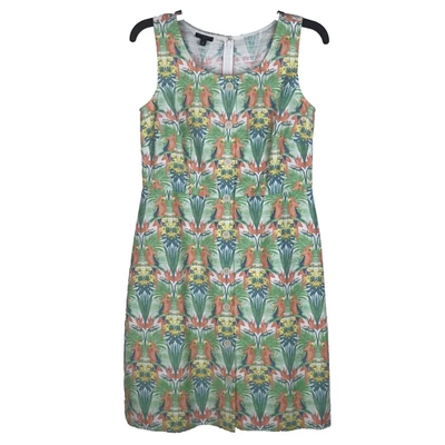 Talbots Petite Button Front Sheath Dress Parrot Print Sleeveless Green Cotton 4P - image 1 of 4