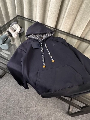 男式羊毛衬里双色抽绳宽松连帽衫 — 第 1/4 张图片