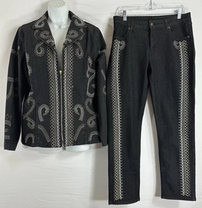 Nuevo con etiquetas Original Anthony Talla 12 2 Piezas Bordado Adornado Negro Cremallera Chaqueta Pantalones - Imagen 1 de 24