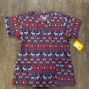 Blusa Médica Para Mujer Revel Fea Navidad Suéter Estampado Cuello en V Talla M - Imagen 1 de 3