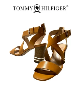 Tommy Hilfiger Sadah Sandalias de Cuero Citrino con Tiras TH Latón Monograma | NUEVO SIN CAJA - Imagen 1 de 11