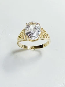10 K Solid Yellow Gold 3Ct. White Topaz Woman’s Ring Siz 6 - Picture 1 of 7