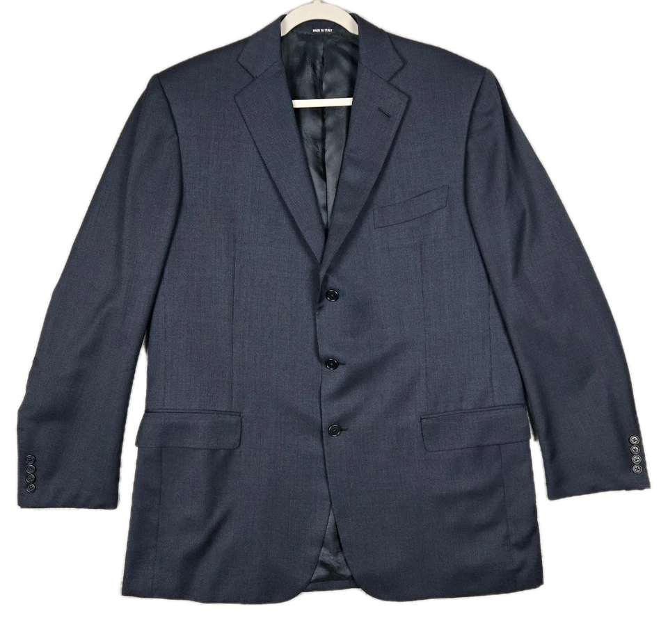 Blazer Sartoria Castangia Italia 48 Largo Azul Marino Micro-Ojo de Pájaro 3 Botones Doble Ventilación Foto 1 de 4