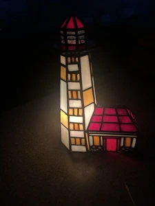 Vintage Tiffany Style Stained Glass Lighthouse Nightlight - Picture 1 of 13