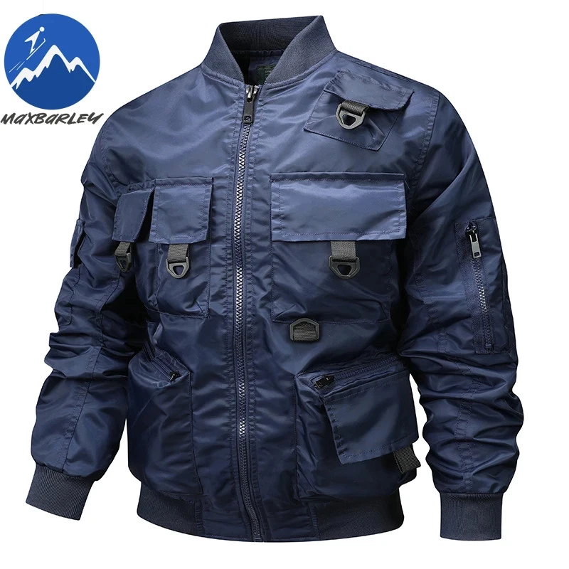 Jacket Men Autumn Casual Multi Pocket Windproof Flight Jacket Outdoor Hiking  - Image 1 of 4
