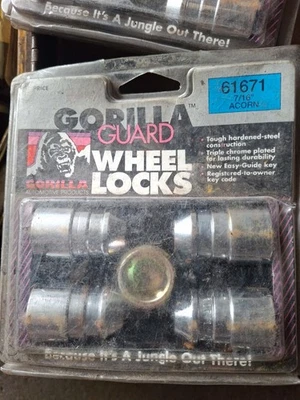 Nuevo juego de 4 piezas Gorilla con llave de cerraduras de rueda de bellota de acero de 7/16" 61671 Foto 1 de 3