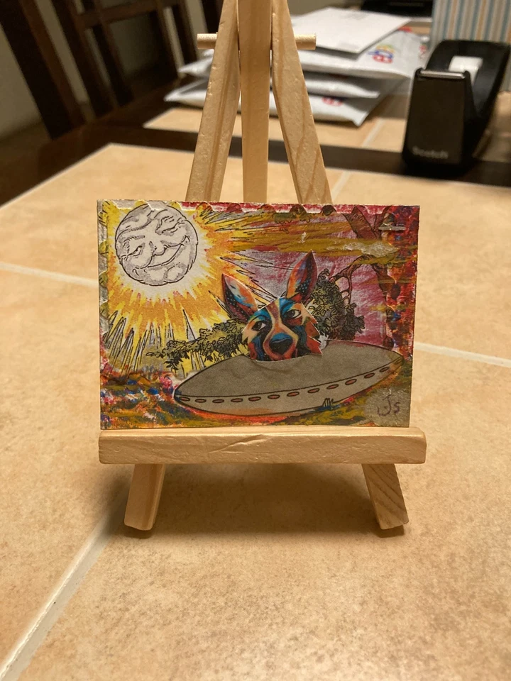 ACEO Original Art Painting Miniature card Mini Pet Dog Urban - Image 1 of 1