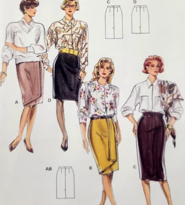 Vtg Uncut Burda 4955 Sewing Pattern Slim Skirt Knee Length Sizes 10-22 - Image 1 of 4