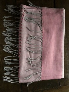 Pashmina Silk Shawl Pink Gray Long 78X28 Wrap Stole Wool Scarf  - Picture 1 of 4