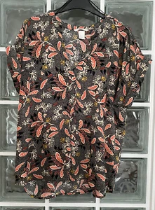 H&M LADIES CAP SLEEVE BLOUSE TOP MEDIUM BLACK FLORAL - Picture 1 of 10