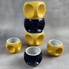 PRADEL 6 tasses en céramique 3 petites et 3 grandes jaune et bleu style retro
