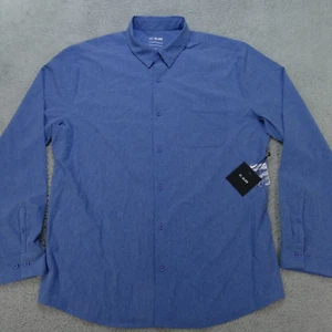 01 ALGO Performance Shirt Mens Large Blue Stretch Button Up Long Sleeve UPF 50 - Picture 1 of 19