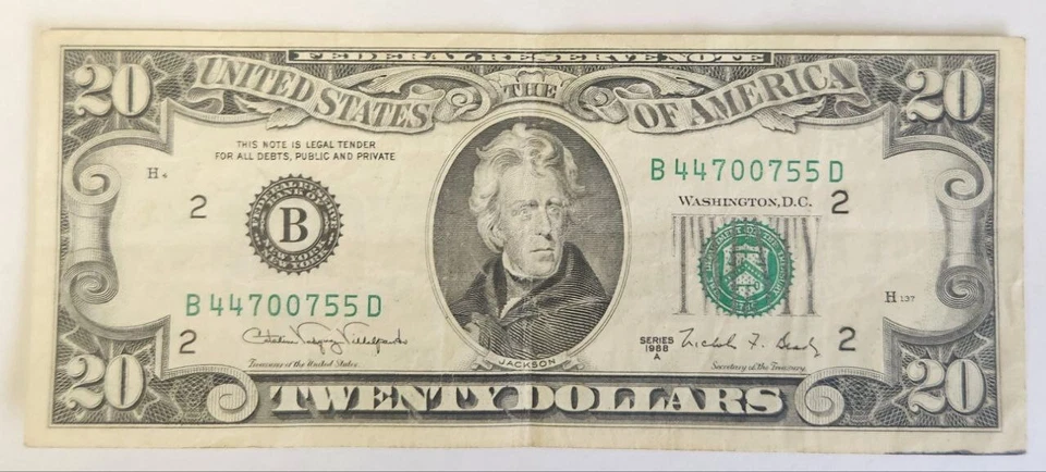 B44700755D 1988A $20 Dollar Note Fancy Repeater Serial Number - Image 1 of 2