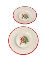Pottery Barn Kids  Santa Christmas Tree Dinner Plates Replacement Set of 2 10"