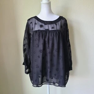 Rose + Olive Sheer Lined Black Blouse Top XL Hearts Novelty Lined - Picture 1 of 9