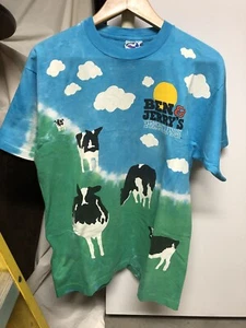 Vintage 90s Ben & Jerry’s AOP Single Stitch Liquid Blue T Shirt Euphoria Size L - Picture 1 of 11