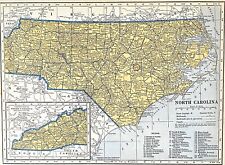 NORTH CAROLINA & NEW YORK c 1935 County & Railroad Maps. Hammond & Co. 9x12"