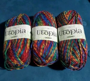 Menge 3 Knäuel Cygnet Utopia Chunky Garn: Abbotsford #456, gestreift Regenbogen - Bild 1 von 4