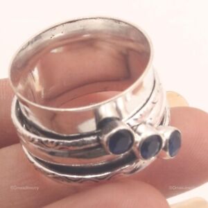 Blue Quartz Gemstone Jewelry Silver Plated Mother Gift Cocktail Ring Size 8.5
