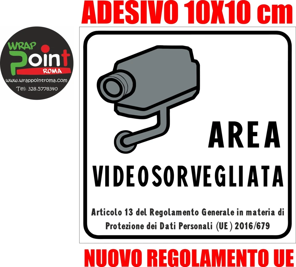 N° 1 ADESIVO AREA VIDEOSORVEGLIATA - VIDEOSORVEGLIANZA cm 10x10 PVC ALTA QUALITA