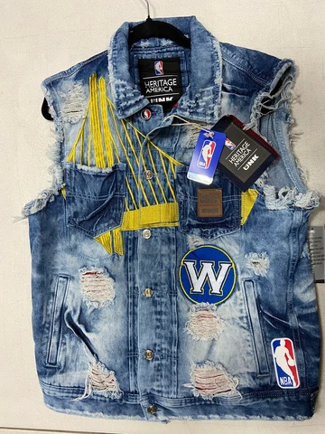 HERITAGE AMERICA UNK NBA GOLDEN STATE WARRIORS DENIM JEAN JACKET VEST SIZE XL Cover