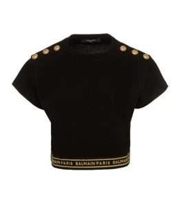 BALMAIN TSHIRT GIRLS SS CROPPED TEE BLK BT8A91 930 - Picture 1 of 1