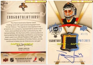 UD THE CUP 2007 TOMAS VOKOUN FLORIDA PANTHERS GAME JERSEY PATCH 3C AUTOGRAPH /75 - Picture 1 of 4