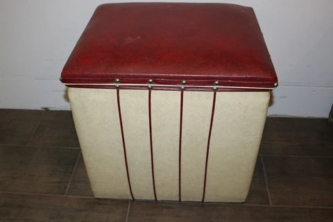 MCM Vintage 1940s Ottoman Foot Stool Vanity Bench Cushion Storage Box Hinged Lid Cover