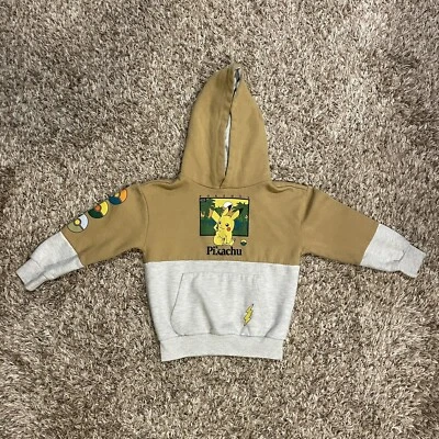 Pokémon Pikachu Sudadera con Capucha Jóvenes Niños XS Marrón Gris Pokeballs 14.5” Pecho 16” Longitud Foto 1 de 4