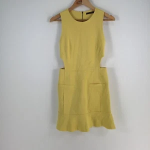 Animale womens dress size 6 cut out yellow pencil sleeveless zip cotton 060247 - Picture 1 of 9