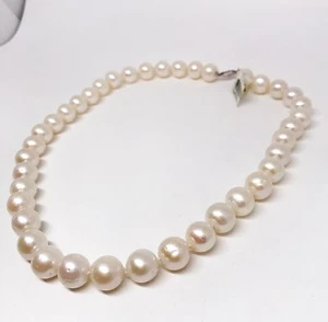 10.5-11.5 mm Freshwater White Pearl 18" Necklace,39 Pearls, 14K White Gold Clasp - Picture 1 of 4