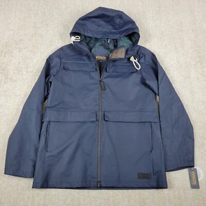 Pendleton Jacket Mens M Blue Full Zip Hooded Black Watch Lined Depoe Bay Slicker - Picture 1 of 14