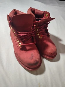 Timberland Classic In Boots Boys Sz 10 Red Leather Waterproof Shoes - Picture 1 of 17
