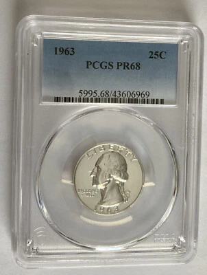 1963 25 C PROOF WASHINGTON QUARTER DOLLAR PCGS PR68 - Image 1 of 2