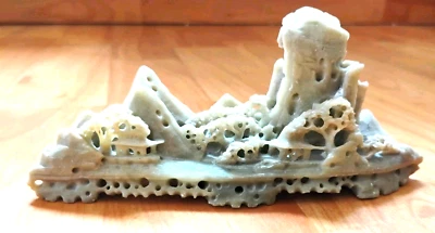 Jabonera china tallada a mano escena ciudad rural escultura 6" montaña vintage  Foto 1 de 4