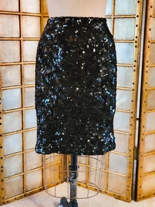 Vintage 1980s Donna Karan Black Label knitted sequined skirt 23in size L - Picture 1 of 3