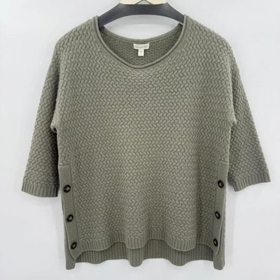 Women's Garnet Hill Basket Weave Cable Knit Cashmere Sage Green Sweater Small - Image 1 of 4