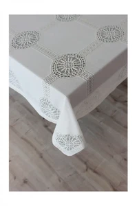 Premium Lace Pattern Tablecloth 63x87 in Polyester Fabric Wrinkle Resistant - Picture 1 of 2