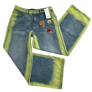 Pantalones de mezclilla Akira Kelyn ácidos de pierna ancha verde neón grandes nuevos con etiquetas  - Imagen 1 de 8