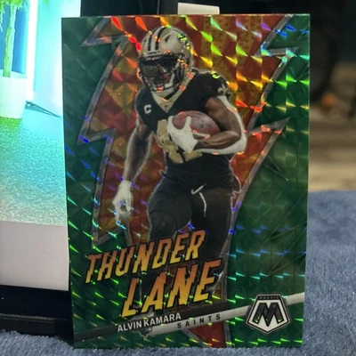 2023 Panini Mosaic - Thunder Lane Alvin Kamara #TL-AK Green Mosaic Prizm - Image 1 of 2