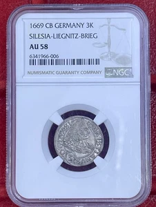 1669 CB Stati tedeschi Slesia Liegnitz Breig 3 Kreuzer, NGC AU 58, Germania - Foto 1 di 4