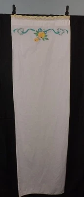 Vintage Double Pillowcase Bolster Pillow Cover Embroidery, Crochet Trim, 18x58 - Image 1 of 4