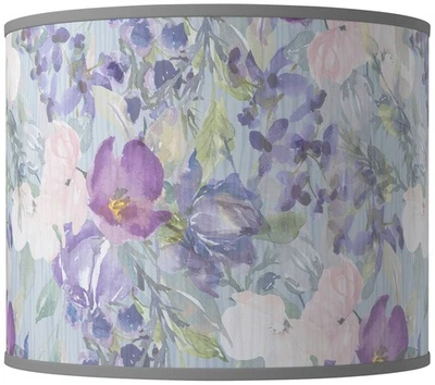 Drum Print Lamp Shade Spring Flowers Medium 14x14x11 Spider with Harp and Finial - Image 1 of 4
