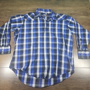 Ely Cattleman Mens Shirt Size XXL Pearl Snap Blue Plaid Western 100% Cotton  - Picture 1 of 6