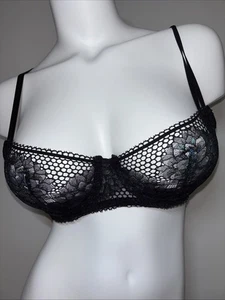 Sujetador con aros de encaje negro Adore Me 36C lencería sexy floral de malla transparente - Imagen 1 de 7
